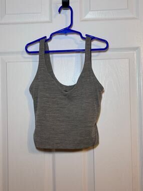 Lululemon Gray Heathered Ribbed Cropped Tank Top Built-In Bra Athletic Size 0